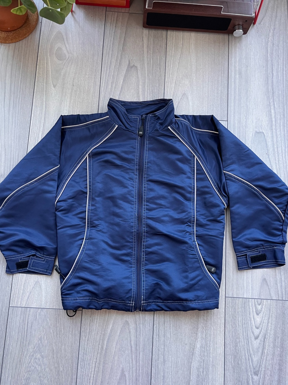 Vintage Navy Blue 1/4 Zip Windbreaker Jacket with Reflective Trim
